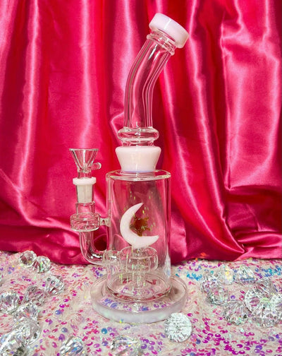 Pink Star & Moon Glass Water Pipe/Dab Rig