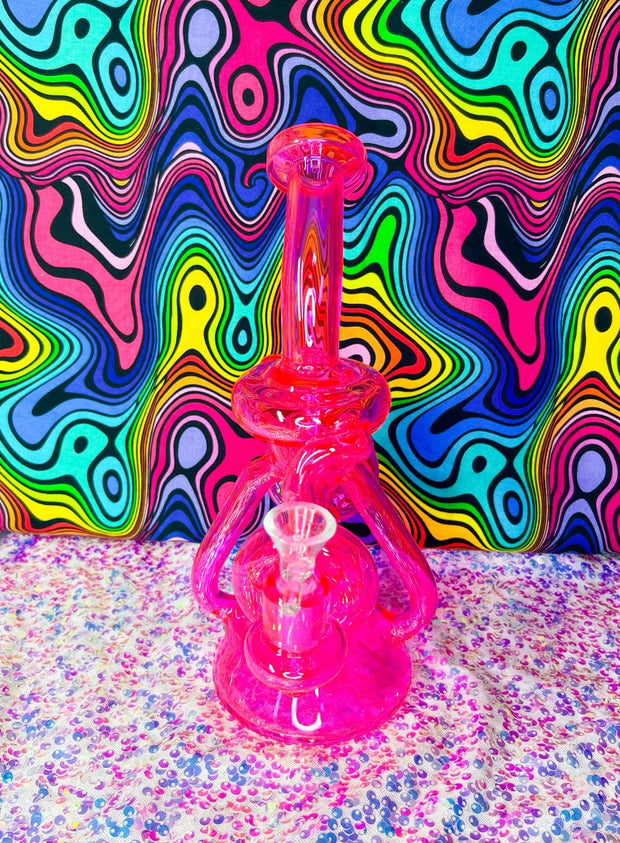 Hot Pink 9in Recycler Glass Water Pipe/Dab Rig