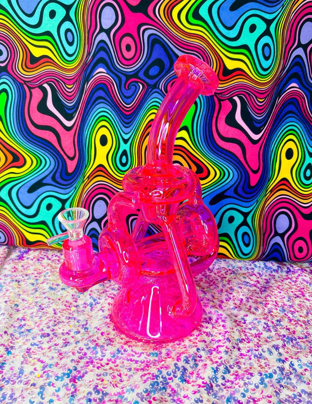 Hot Pink 9in Recycler Glass Water Pipe/Dab Rig