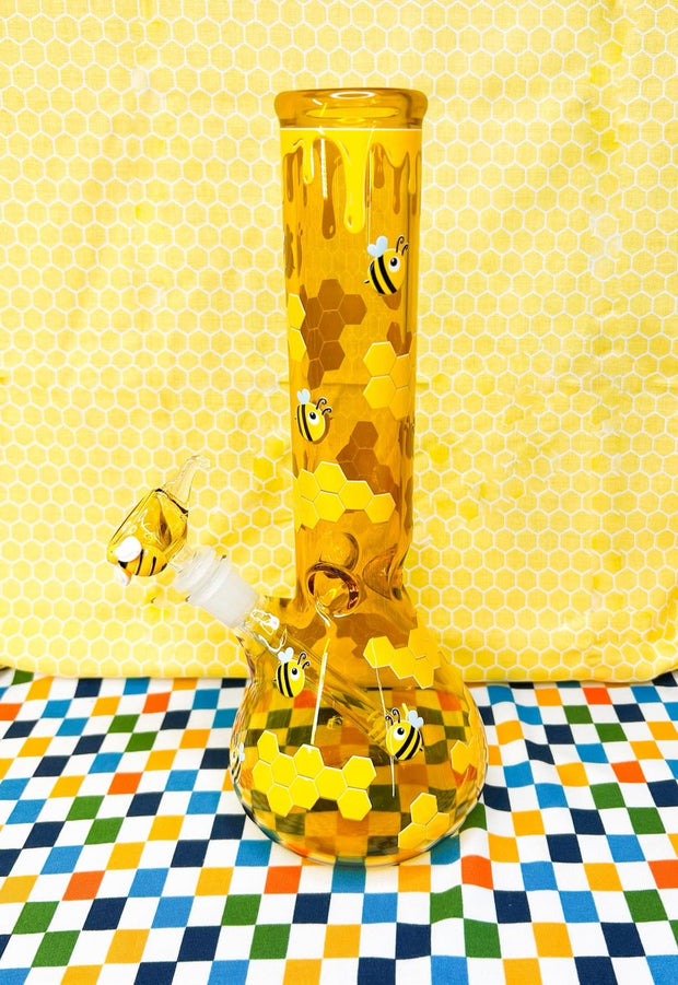 Amber Beehive 12in Glass Water Pipe/Bong