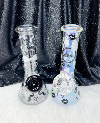 Mr & Mrs Wedding Glass Water Pipe/Bong