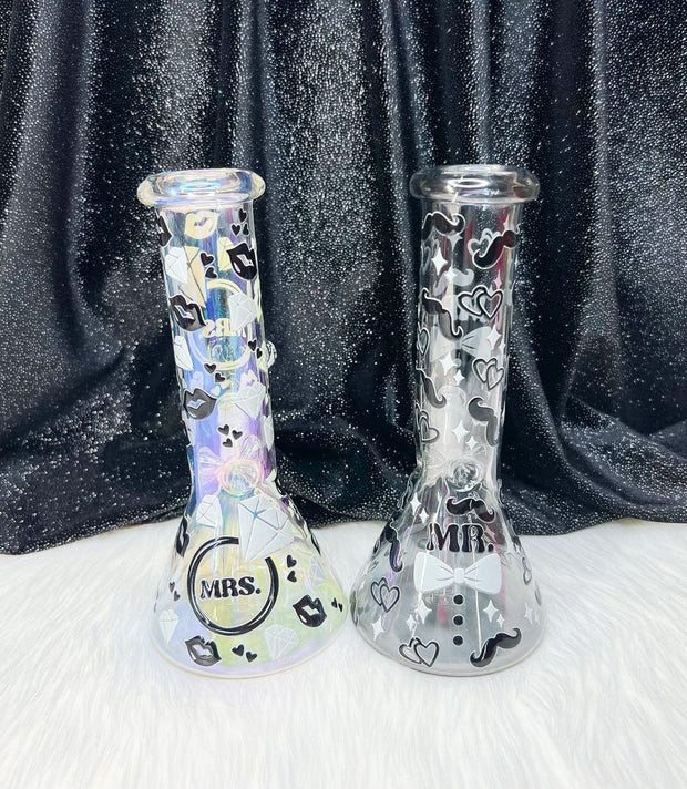Mr & Mrs Wedding Glass Water Pipe/Bong