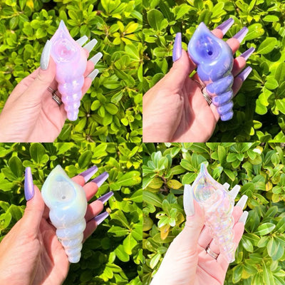 Pink Iridescent Sea Shell Glass Hand Pipe