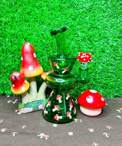 Red Mushrooms 8in Glass Water Pipe/Dab Rig