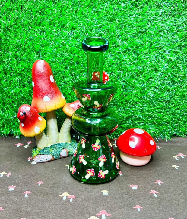 Red Mushrooms 8in Glass Water Pipe/Dab Rig