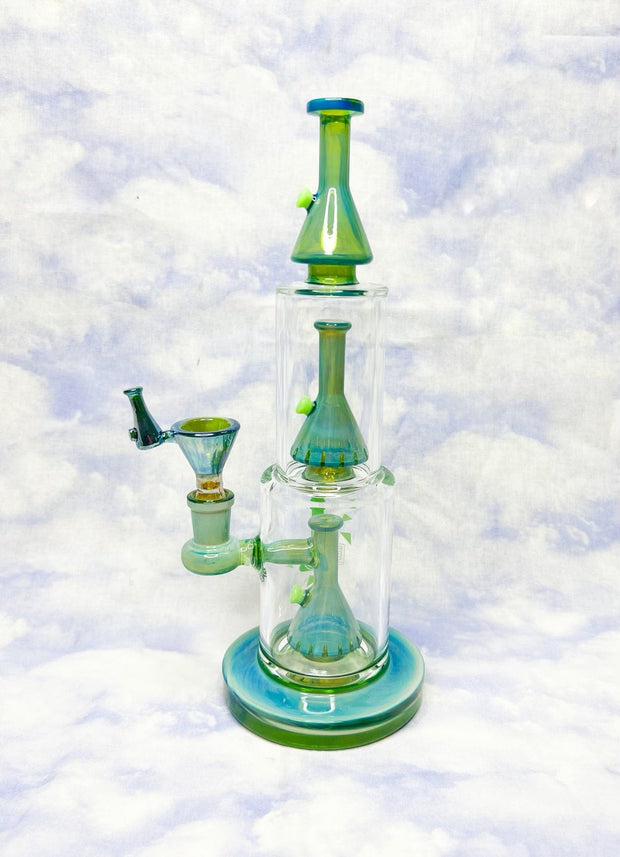 Cheech Fumed 11in Double Bong Perc Glass Water Pipe/Dab Rig
