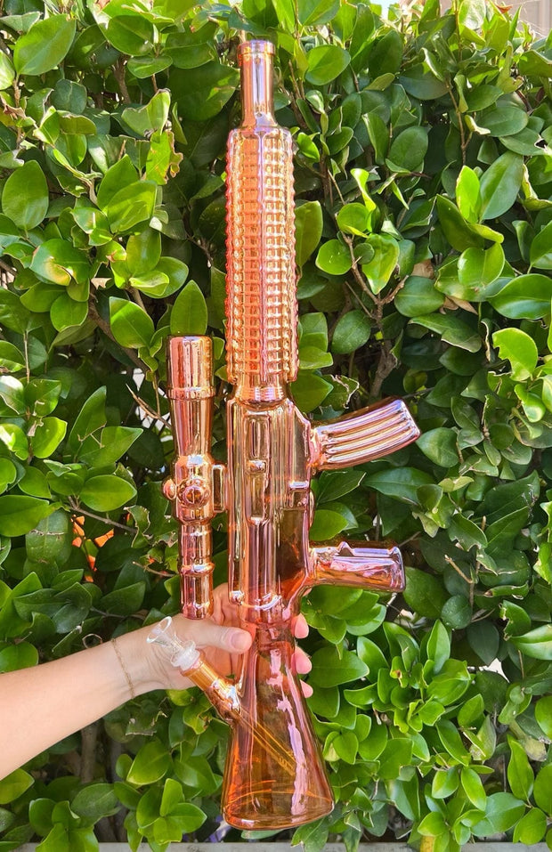 Amber Iridescent Assault Rifle Glass Water Pipe/Bong