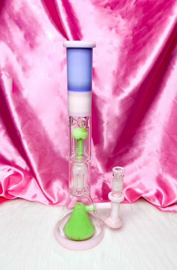 Milky Pink 18in Triple Perc Water Pipe/Dab Rig