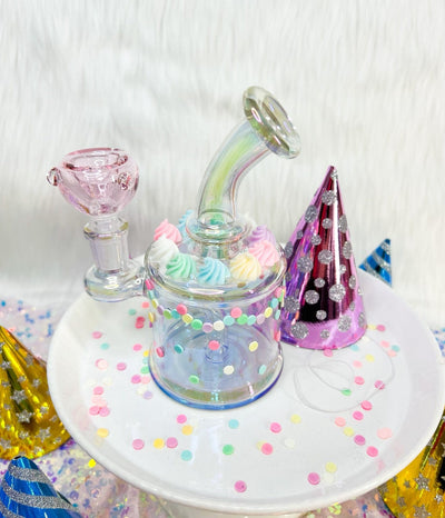 Birthday Cake Iridescent Glass Water Pipe/Dab Rig