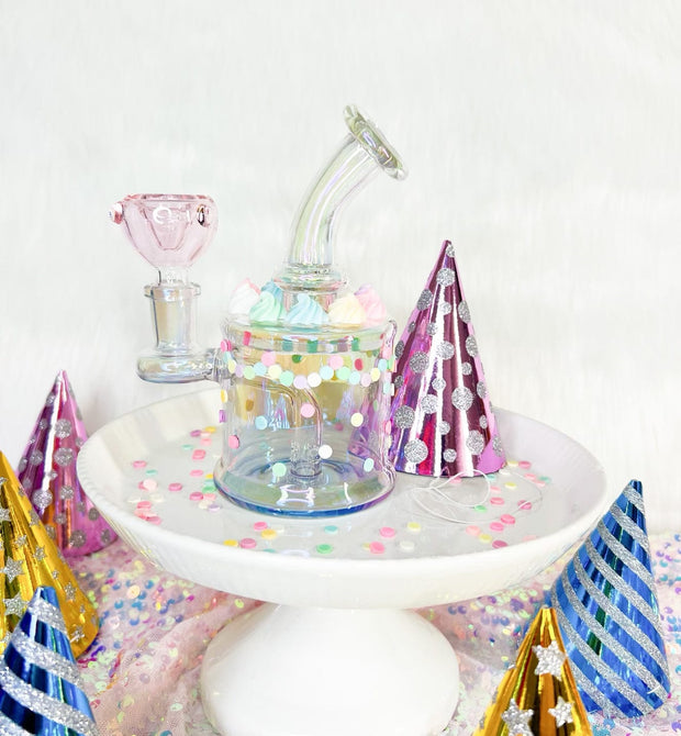 Birthday Cake Iridescent Glass Water Pipe/Dab Rig