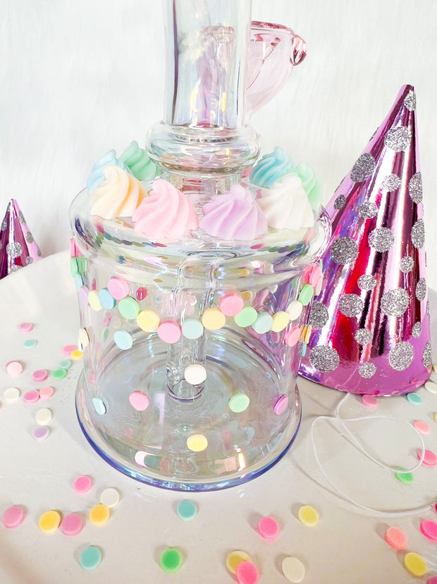 Birthday Cake Iridescent Glass Water Pipe/Dab Rig