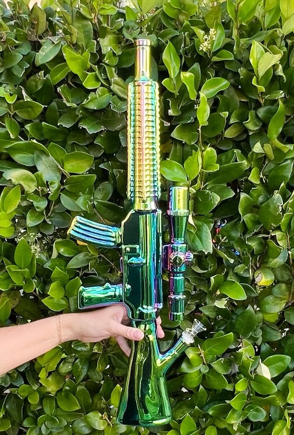 Amber Iridescent Assault Rifle Glass Water Pipe/Bong