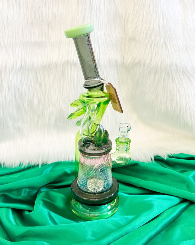 Cheech Green Fumed Crystal Recycler Glass Water Pipe/Rig