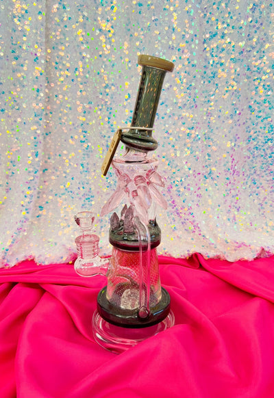 Cheech Pink Fumed Crystal Recycler Glass Water Pipe/Rig