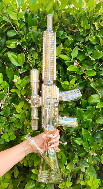 Amber Iridescent Assault Rifle Glass Water Pipe/Bong