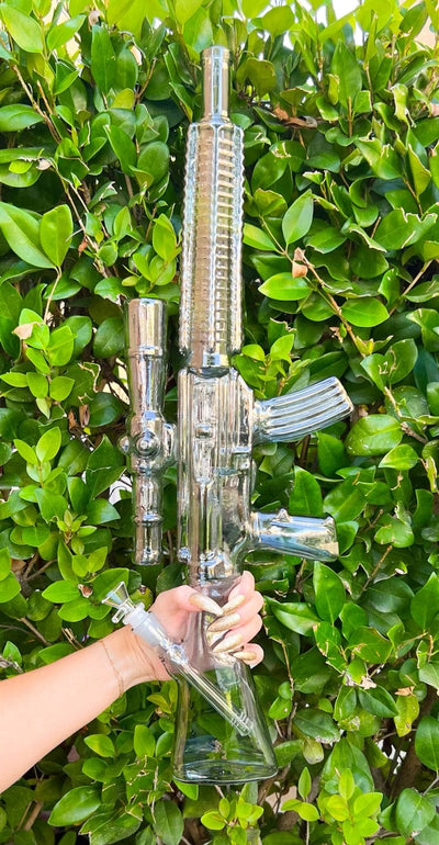 Smoke Iridescent Assault Rifle Glass Water Pipe/Bong