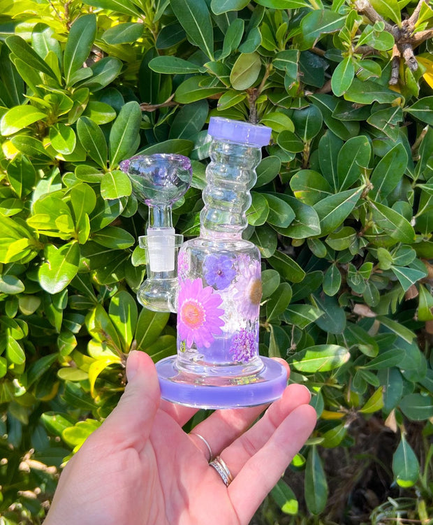 Mini 5 Inch Dried Floral Glass Water Pipe/Dab Rig