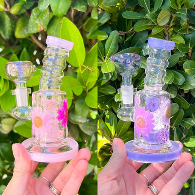 Mini 5 Inch Dried Floral Glass Water Pipe/Dab Rig