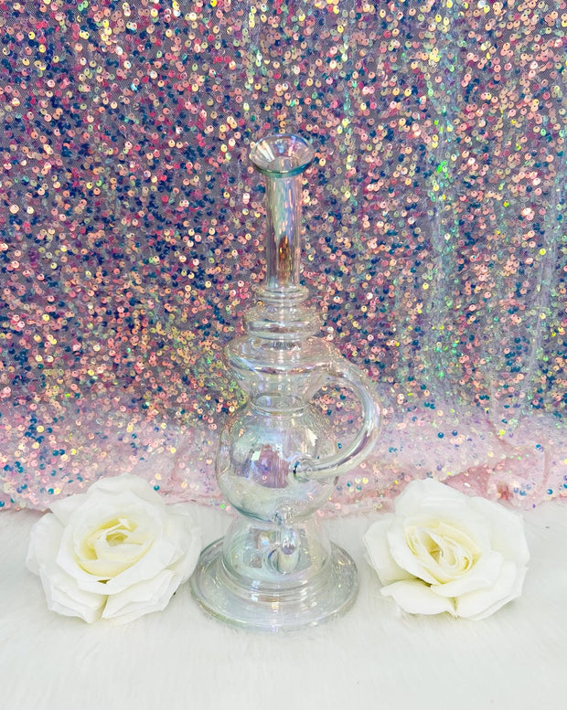 Iridescent Orb Recycler Glass Water Pipe/Dab Rig