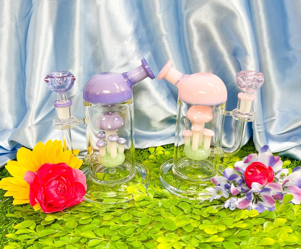 Milky Magical Mushroom Glass Water Pipe/Dab Rig