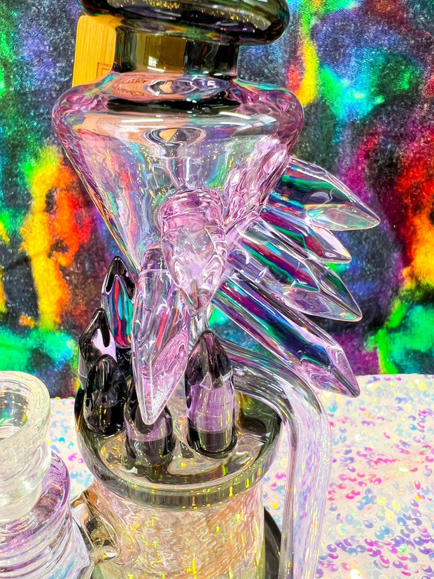 Cheech Purple Fumed Crystal Recycler Glass Water Pipe/Dab Rig
