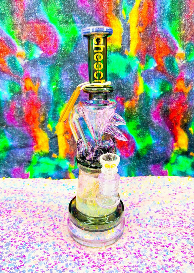 Cheech Purple Fumed Crystal Recycler Glass Water Pipe/Dab Rig