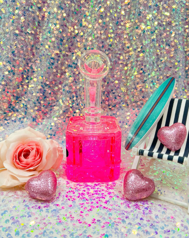 Pink Girly Freezable Glycerin Neon Square Glass Water Pipe/Dab Rig