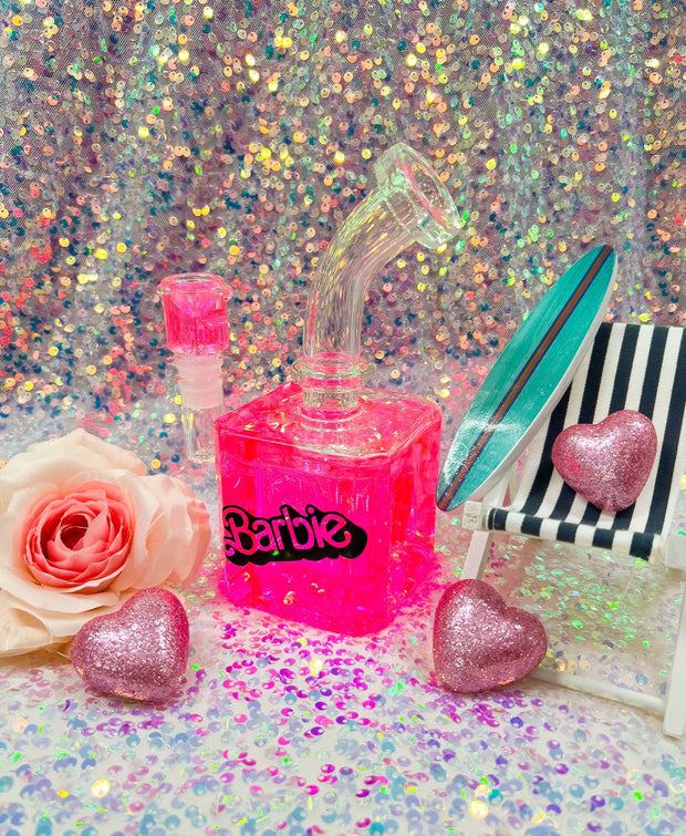 Pink Girly Freezable Glycerin Neon Square Glass Water Pipe/Dab Rig