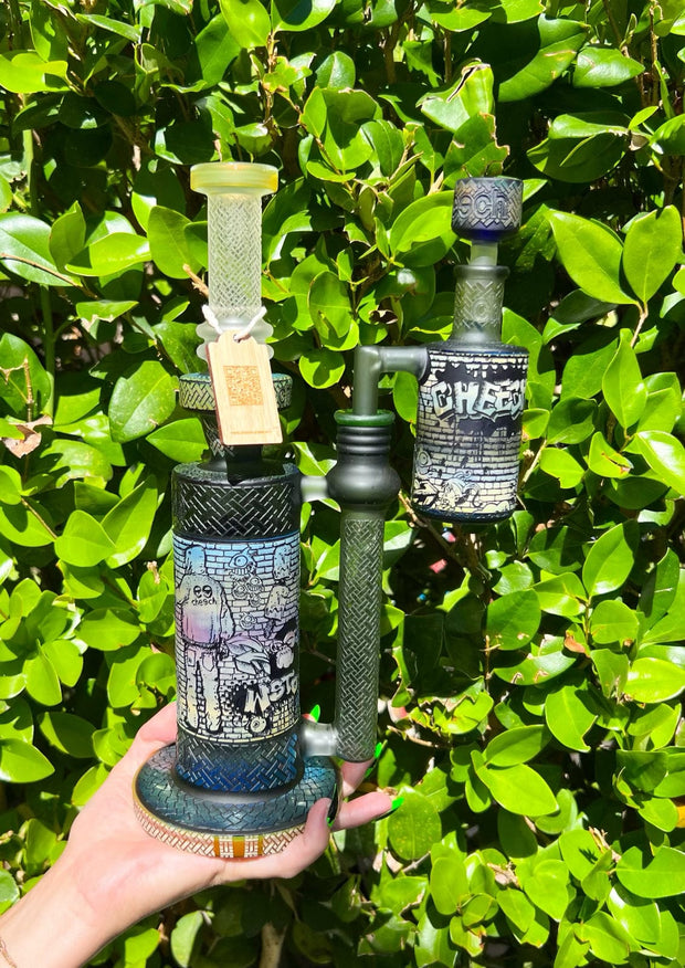 Cheech Graffiti Artist Glass Water Pipe & Ash Catcher/Dab Rig