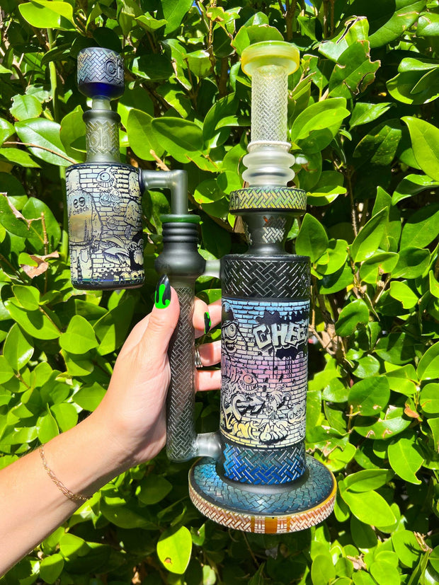 Cheech Graffiti Artist Glass Water Pipe & Ash Catcher/Dab Rig