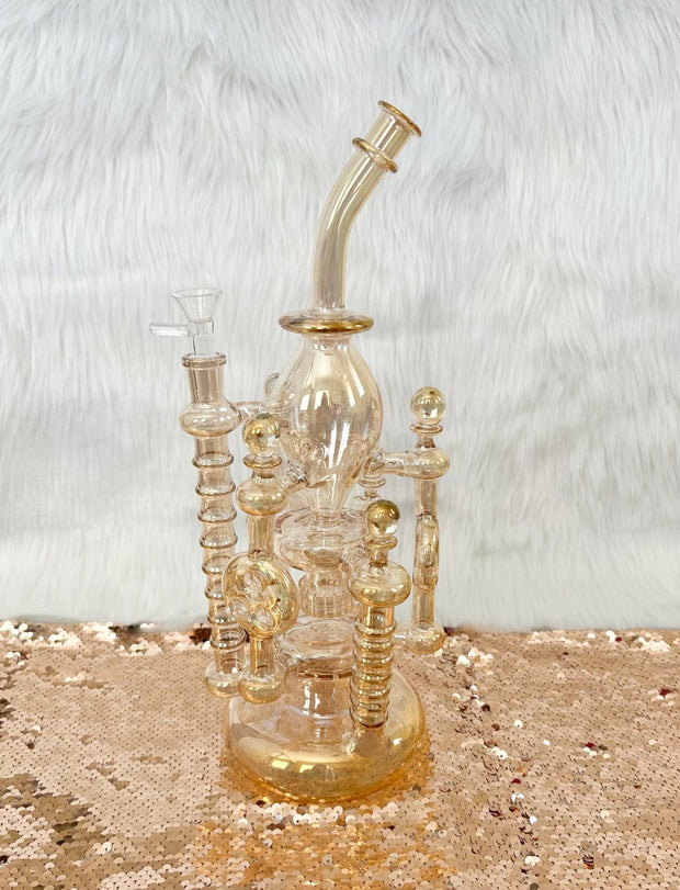 Iridescent Princess Tower Recycler Glass Water Pipe/Dab Rig