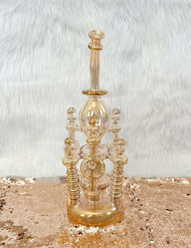 Iridescent Princess Tower Recycler Glass Water Pipe/Dab Rig