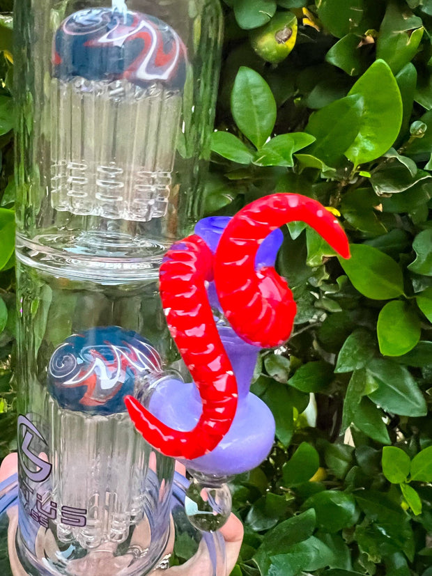 Lotus 16in Purple Wig Wag Double Tree Perc Glass Water Pipe/Dab Rig