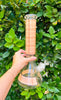 Beige Plaid Beaker Glass Water Pipe/Bong