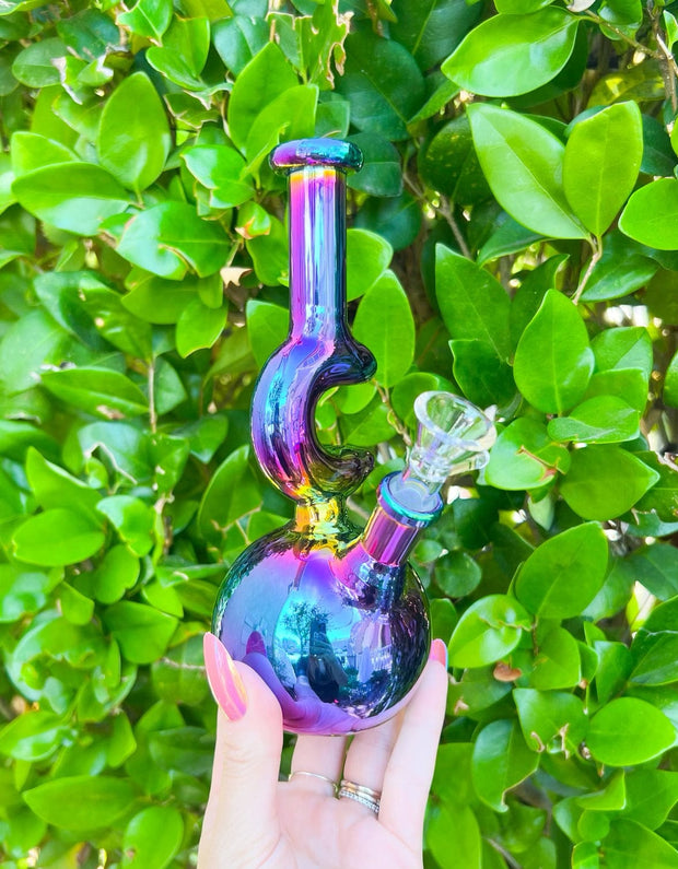 Iridescent Crescent Moon Glass Water Pipe/Bong