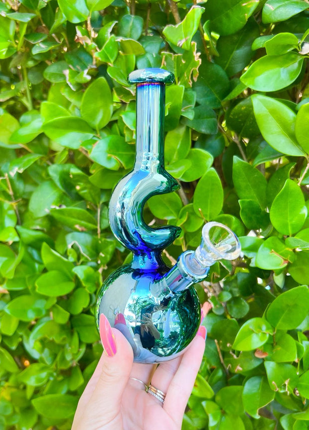 Iridescent Crescent Moon Glass Water Pipe/Bong