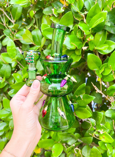 Green Christmas Lights Glass Water Pipe/Dab Rig