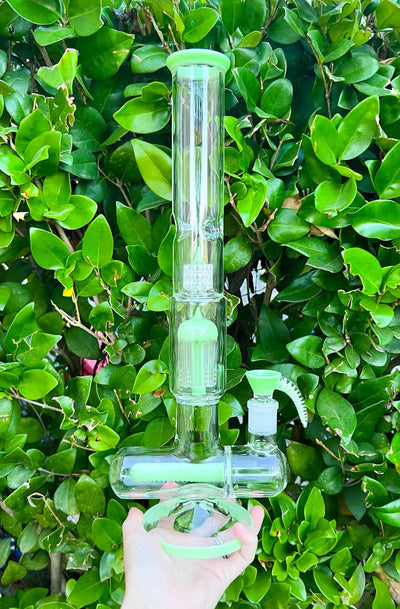 Milky Green 16 Inch Triple Perc Glass Water Pipe/Dab Rig