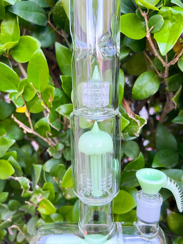 Milky Green 16 Inch Triple Perc Glass Water Pipe/Dab Rig