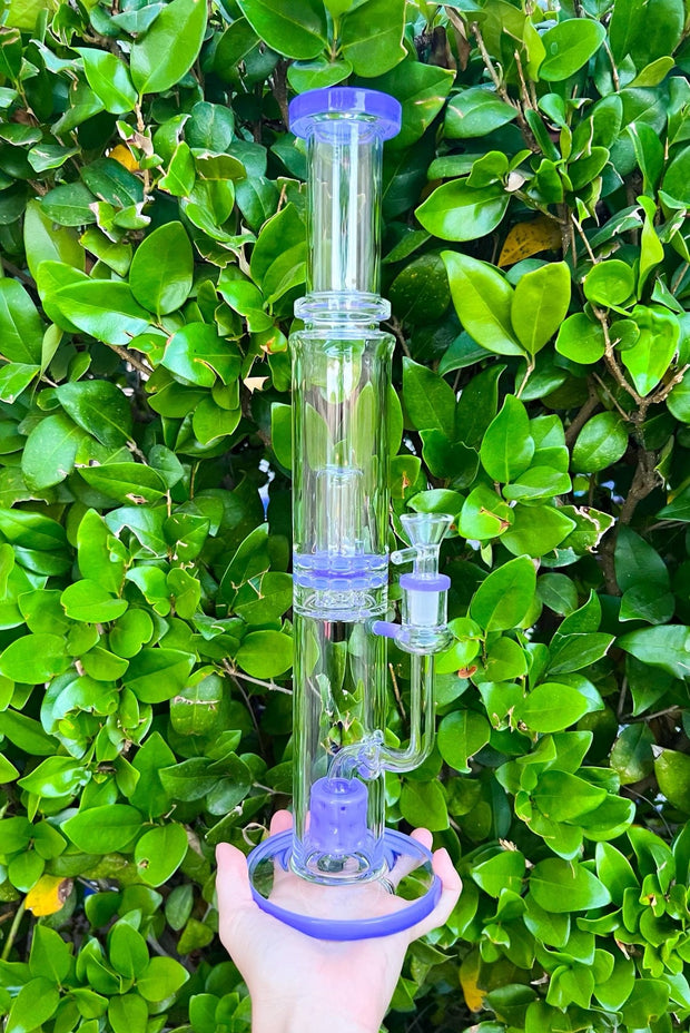 Milky Purple 16 Inch Double Perc Glass Water Pipe/Dab Rig
