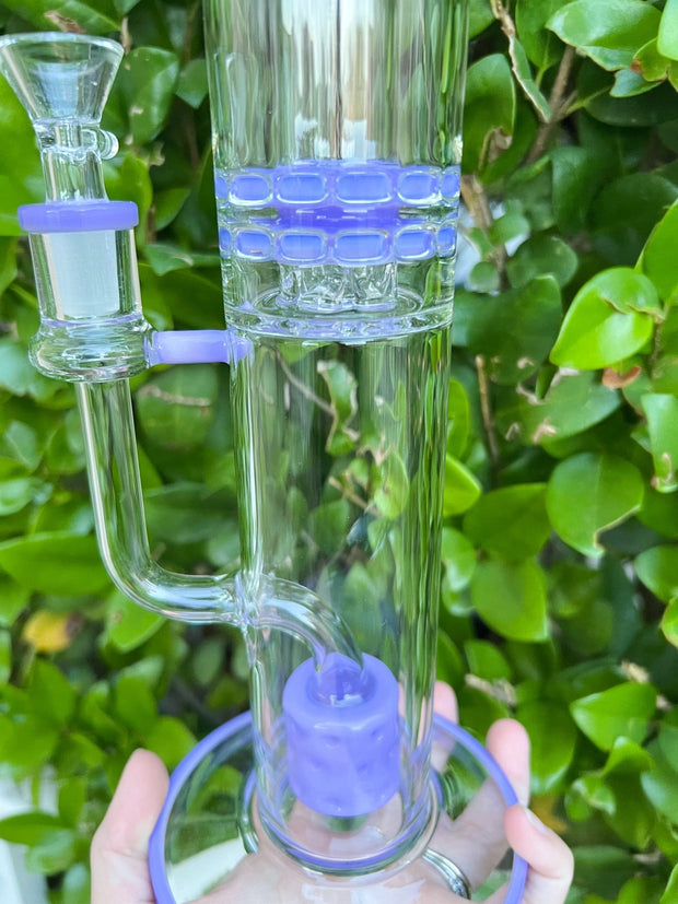 Milky Purple 16 Inch Double Perc Glass Water Pipe/Dab Rig