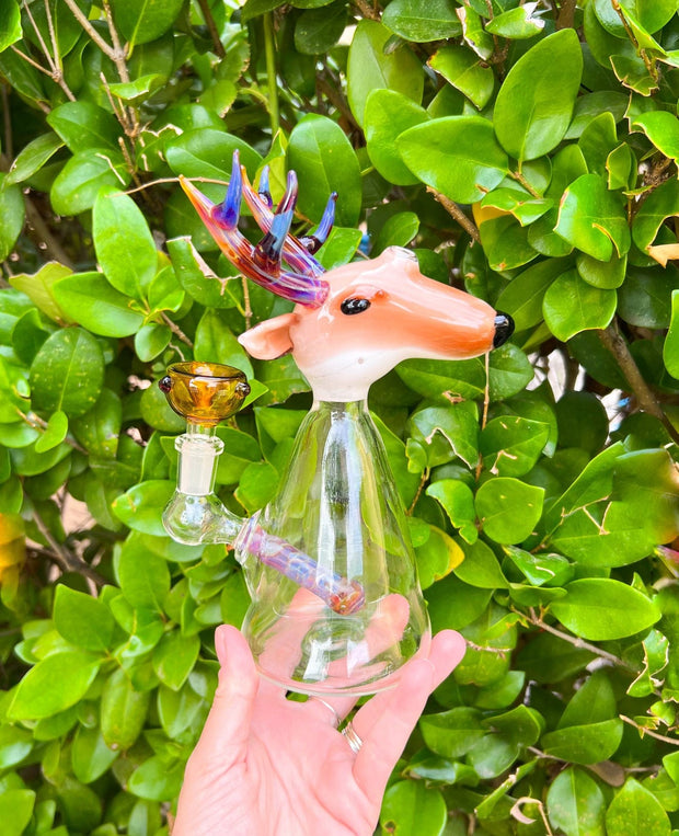 Izzy The Glassblower Amber Purple Galaxy Deer Heady Glass Water Pipe/Dab Rig