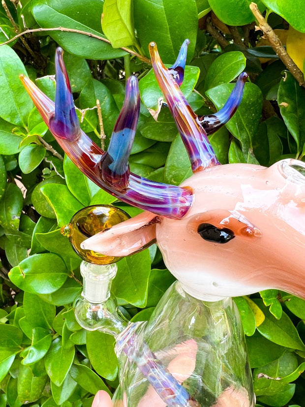 Izzy The Glassblower Amber Purple Galaxy Deer Heady Glass Water Pipe/Dab Rig