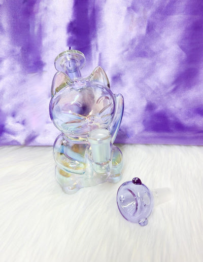 Iridescent Lucky Cat Glass Water Pipe/Dab Rig