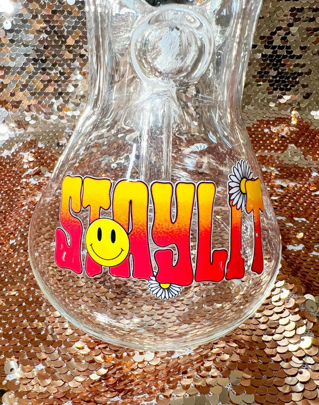 StayLit Melty Smiley Face 10in Glass Water Pipe/Bong