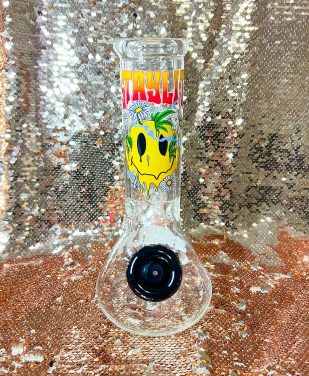 StayLit Melty Smiley Face 10in Glass Water Pipe/Bong
