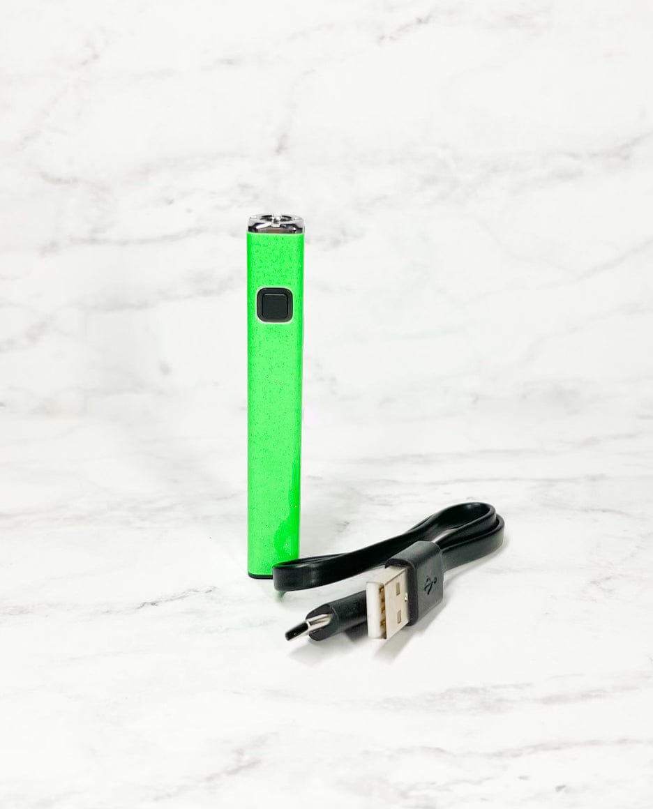 vape battery flashing green 510 Threaded Battery Neon Green Glitter Starter Kit