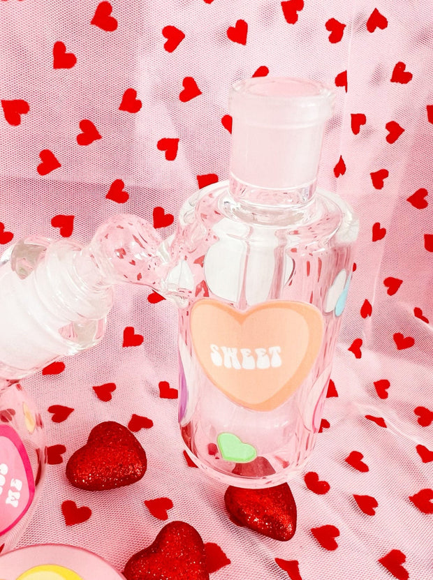 Milky Pink Candy Hearts 10in Glass Water Pipe/Bong