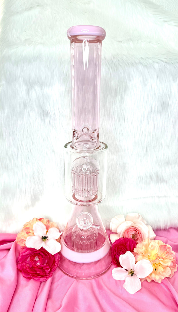 Pink double tree perc 18 inch bong