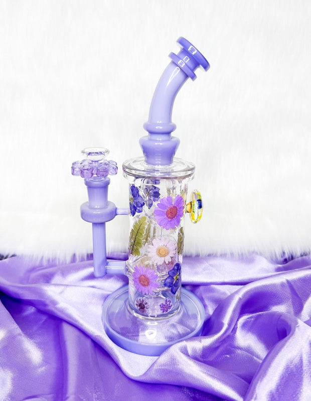 Milky purple floral dab rig made with real flowers